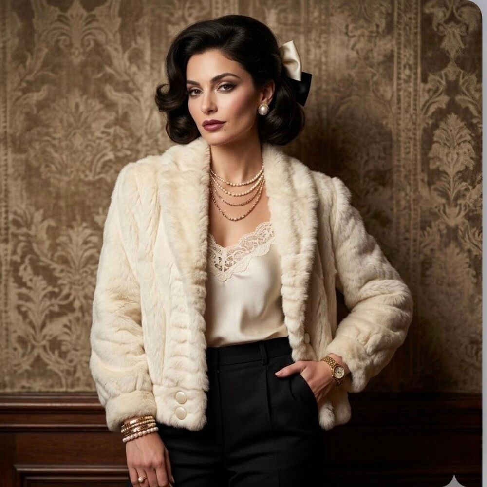 Wilson’s Leather Rabbit fur Luxurious vintage mob wife coquette old money luxe w